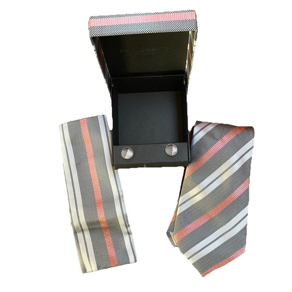 George Martin Tie, Pocket Square, and Cuff links Set In Matching Box NIB